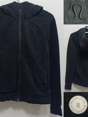 Lululemon Scuba Hoodie Size 8 Medium Light Cotton Fleece Thumbholes Black
